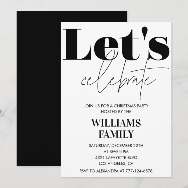 Invitation Fête de Noël Noir Fêtons Noël (Devant / Derrière)