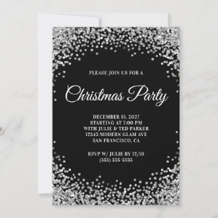 Invitation Fête de Noël noire avec bordure pailletée argentée