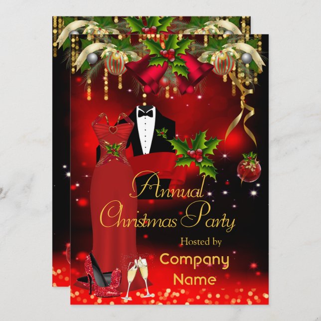 Invitation Fête de Noël officielle de l'entreprise Rouge (Devant / Derrière)