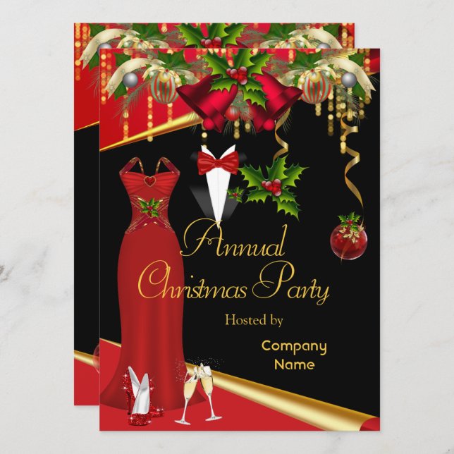 Invitation Fête de Noël officielle de l'entreprise Rouge 2 (Devant / Derrière)