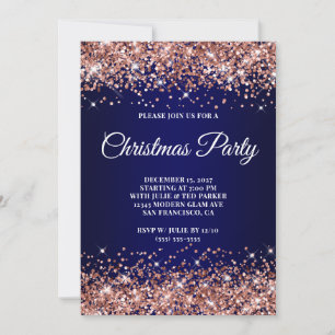 Invitation Fête de Noël ombré bleu marine pailleté or rose