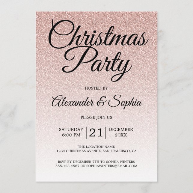 Invitation Fête de Noël Ombre de Parties scintillant rose lux (Devant)
