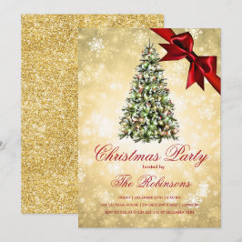 Invitation Fête de Noël | Parties scintillant de ruban Gold X