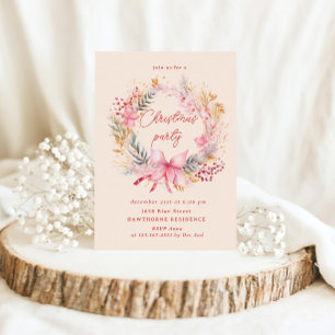Invitation Fête de Noël Pastel Blush Wreath