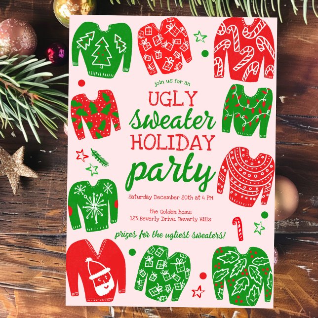 Invitation Fête de Noël PEU DOUCE FÊTE FÊTE SUR MESURE (UGLY SWEATER Christmas Holiday Party Cute Custom Hand-drawn Invitation
)