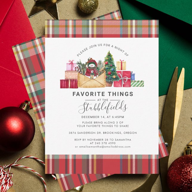 Invitation Fête de Noël Plaid Favoris Thèmes Favoris Fête (Plaid Rustic Christmas Favorite Things Gathering Invitation)