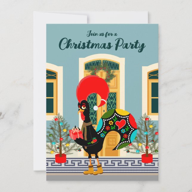 Invitation Fête de Noël portugaise avec coq (Devant)