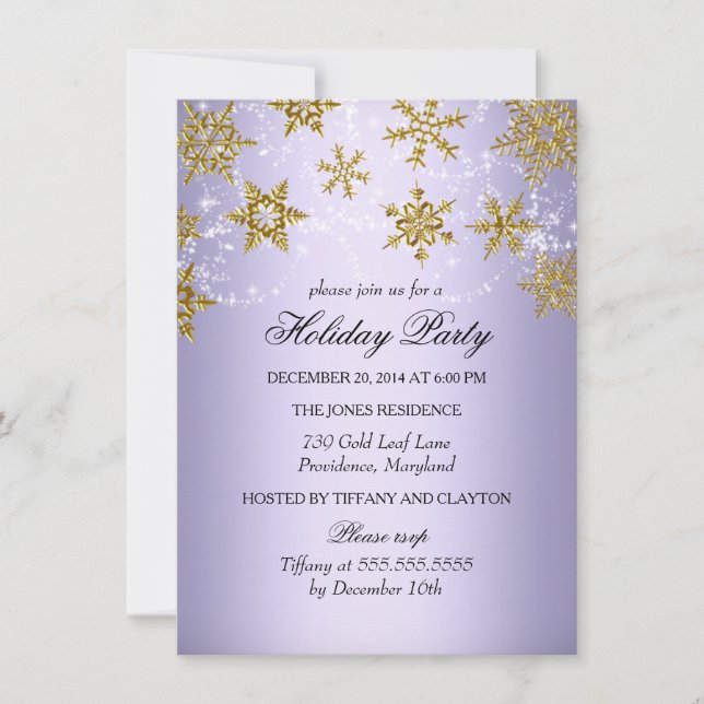 Invitation Fête de Noël Purple & Gold Snowflake (Devant)
