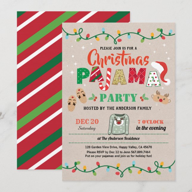 Invitation Fête de Noël pyjama fête de vacances adulte (Devant / Derrière)