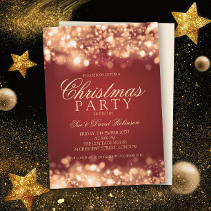 Invitation Fête de Noël Red Gold Lumières scintillantes