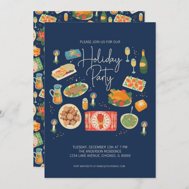 Invitation Fête de Noël Repas Fête (Devant / Derrière)