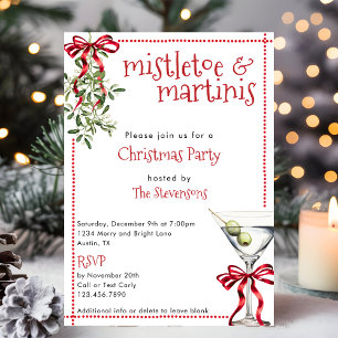 Invitation Fête de Noël Rétro Festive Gui & Martinis