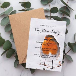 Invitation Fête de Noël robin de neige