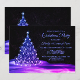 Invitation Fête de Noël Rose Bleu brillant Arbre hiver Noir