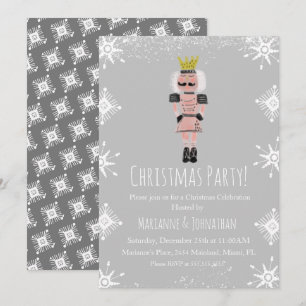 Invitation Fête de Noël Rose Casse-Noisette Flocons de Neige