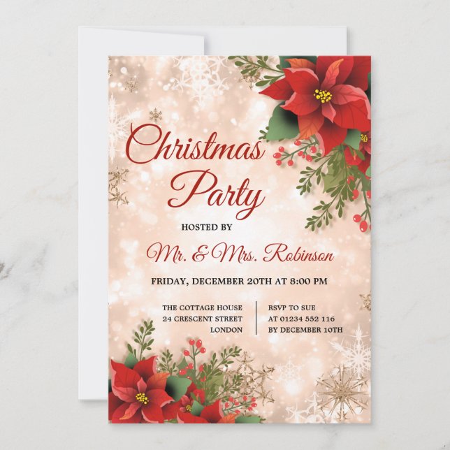 Invitation Fête de Noël Rose Gold Pailletée Étoile de Noël Ro (Devant)