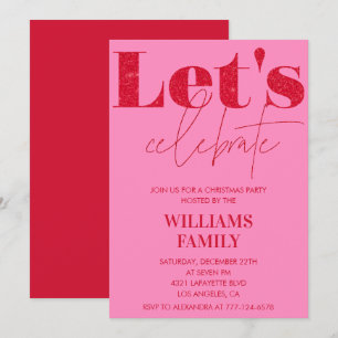 Invitation Fête de Noël rose rouge  Célébrons