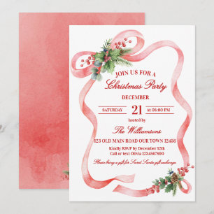 Invitation Fête de Noël Rose Vintage en Aquarelle