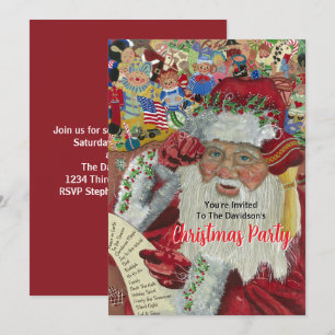 Invitation Fête de Noël rouge 20XX : le Père Noël vérifie deu