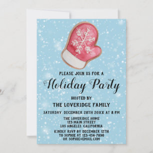 Invitation Fête de Noël Rouge & Blanc Mitten Biscuit Bleu Nei