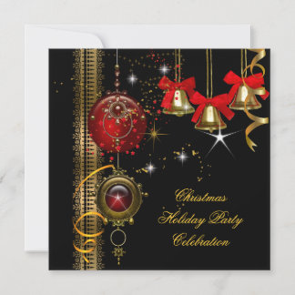 Invitation Fête de Noël Rouge Blanc Noir Or