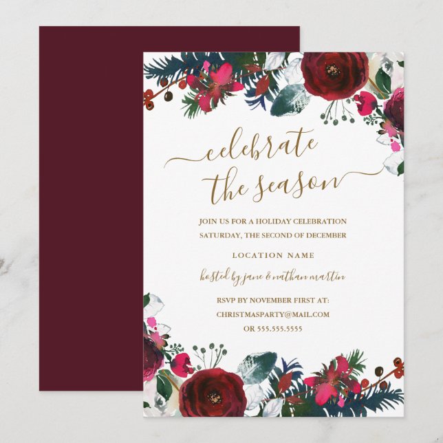 Invitation Fête de Noël rouge de Bourgogne (Devant / Derrière)