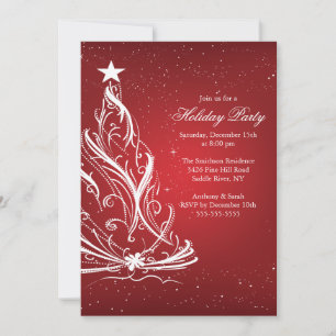 Invitation Fête de Noël rouge et blanc moderne