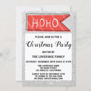 Invitation Fête de Noël Rouge et gris Parties scintillant d'a
