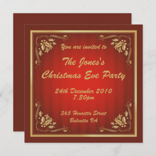 Invitation Fête de Noël rouge et or de luxe