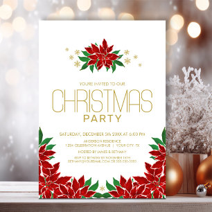Invitation Fête de Noël Rouge Poinsettia