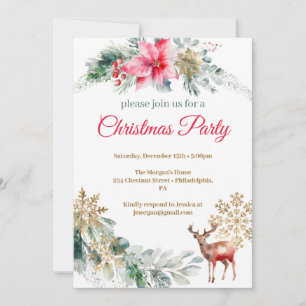 Invitation Fête de Noël Rouge Poinsettia
