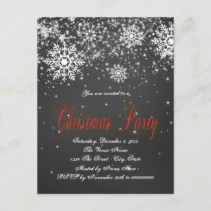 Invitation Fête de Noël rouge rustique de tableau de flocon