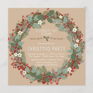 Invitation Fête de Noël rustique de guirlande