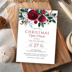 Invitation Fête de Noël rustique d'hiver maison ouverte vacan