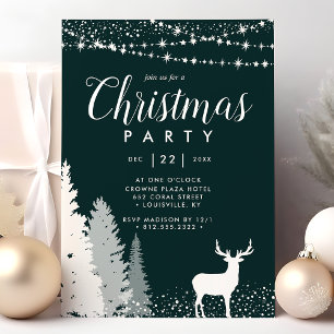 Invitation Fête de Noël Rustique Hiver Cerf Bois Vert