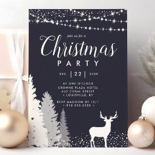 Invitation Fête de Noël Rustique Hiver Cerf Forêt Bleue