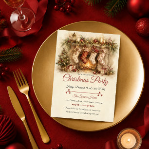 Invitation Fête de Noël rustique vintage
