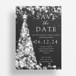 Invitation Fête de Noël Sauvez La Date Arbre Argent Glam