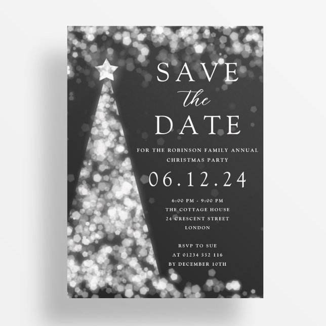 Invitation Fête de Noël Sauvez La Date Arbre Argent Glam (Christmas Party Save The Date Silver Tree Glam Invitation)