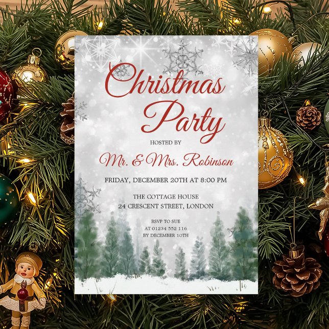 Invitation Fête de Noël Silver Winter Wonderland (Christmas Party Silver Winter Wonderland Invitation)