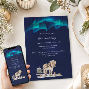 Invitation Fête de Noël sous les lumières bleues de l'aurore