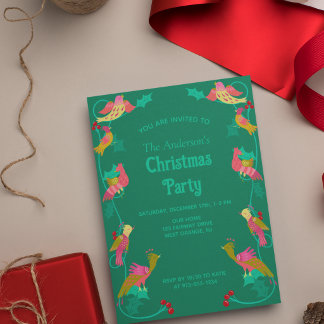 Invitation Fête de Noël sur le thème des oiseaux d'art popula