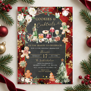 Invitation Fête de Noël Tartan Rouge Noir Biscuits Cocktails