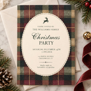 Invitation Fête de Noël Tartan Rustique à Carreaux