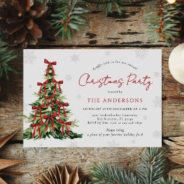 Invitation Fête de Noël traditionnelle de l'arbre au ruban ro