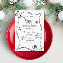 Invitation Fête de Noël unique main Whimsical tiré Bow