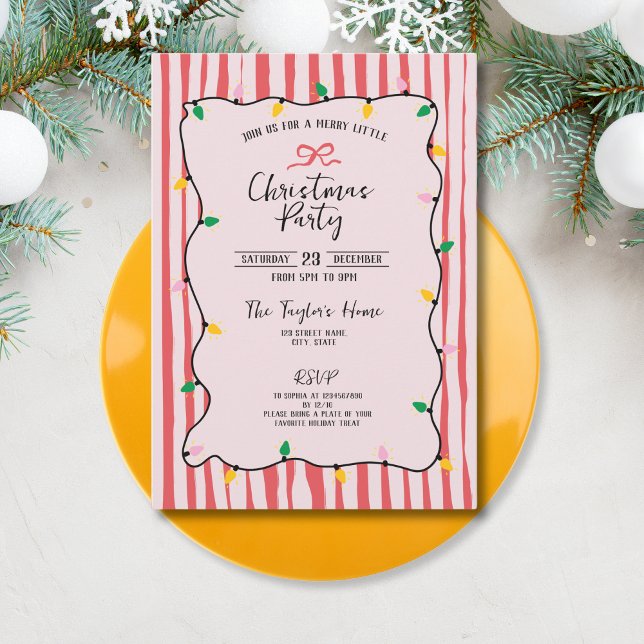 Invitation Fête de Noël unique main Whimsical tiré Bow (Créateur téléchargé)