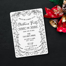 Invitation Fête de Noël unique main Whimsical tiré Bow