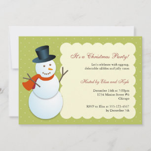 Invitation Fête de Noël vert de l'amical bonhomme de neige du