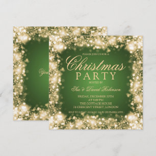 Invitation Fête de Noël Vert Or Éclairage